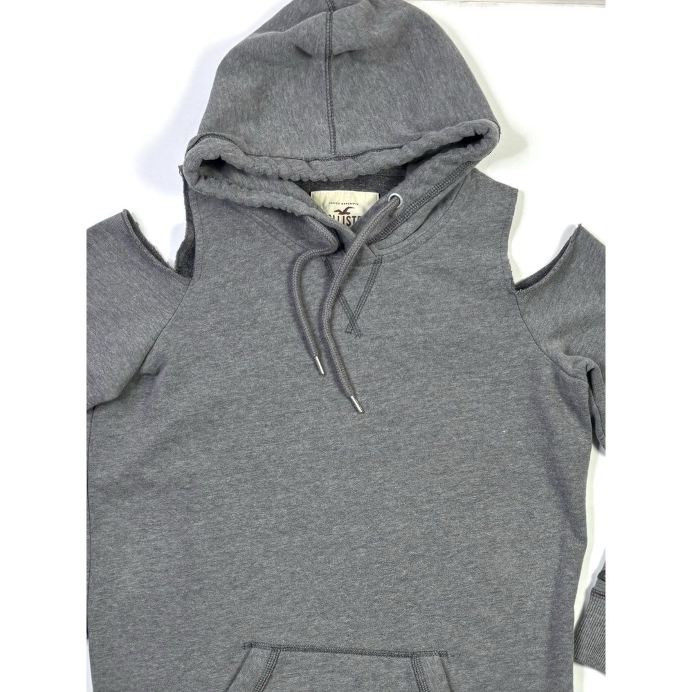 Hollister Hoodie Women's Medium Cut Out Shoulders Gray Sweatshirt Pullover - Picture 9 of 11